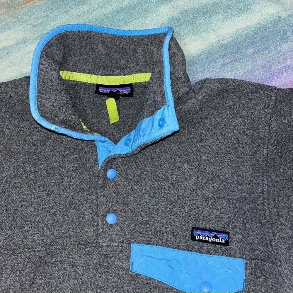 Vintage Patagonia Mens XS Synchilla Snap T Fleece Pullover Gray blue